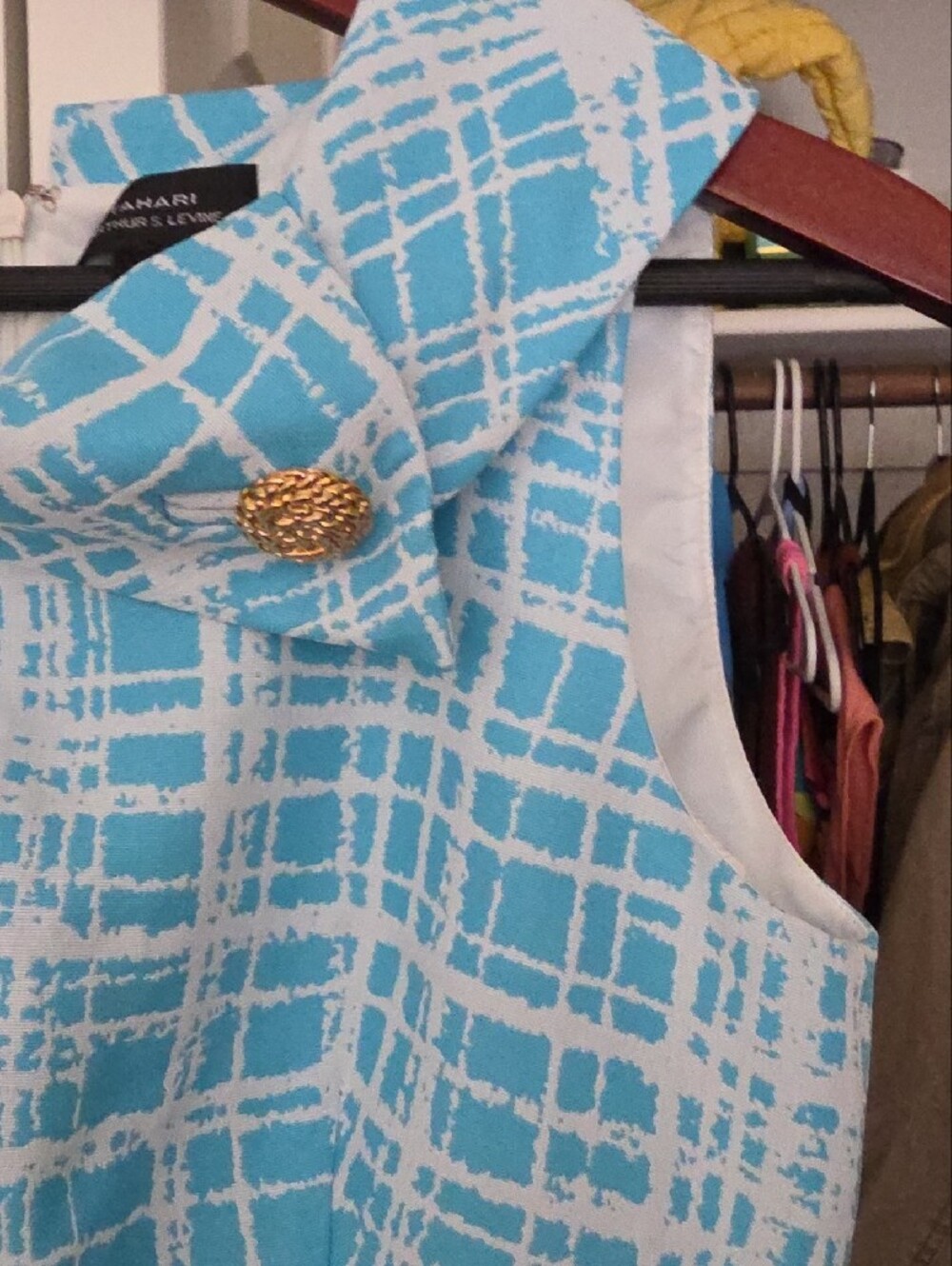 Tahari Aqua and White Plaid Midi Dress - Picture 3 of 10